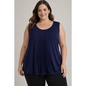 Catherine’s Plus Size Navy Blue Pleated Tank Top Stretch NWT 3X 26-28W